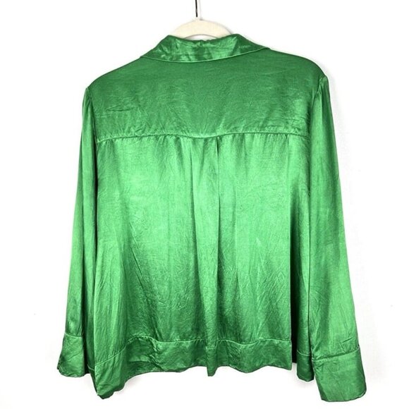Pistola SIA Button Down Long Sleeve Kelly Green Blouse Shirt Sz M Satin - Picture 2 of 8